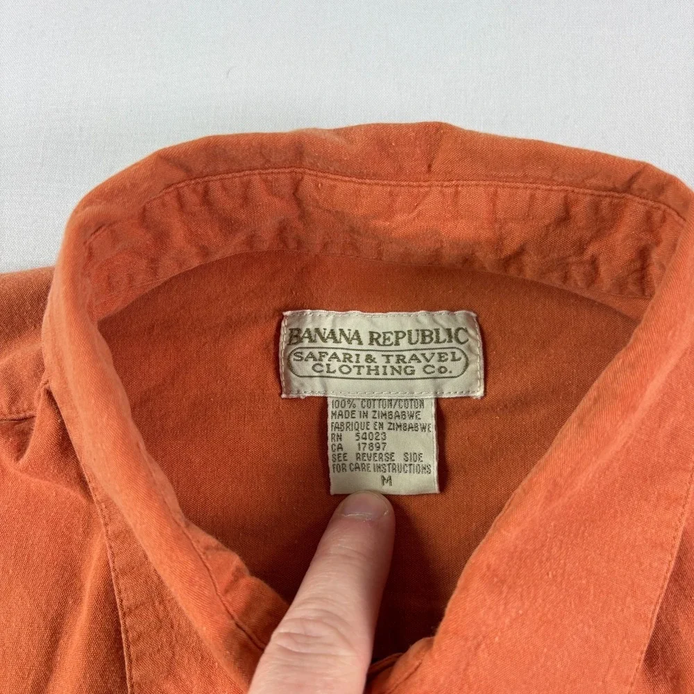 Vintage Banana Republic Safari Shirt‎ Mens Medium Orange Button Up Travel Camp